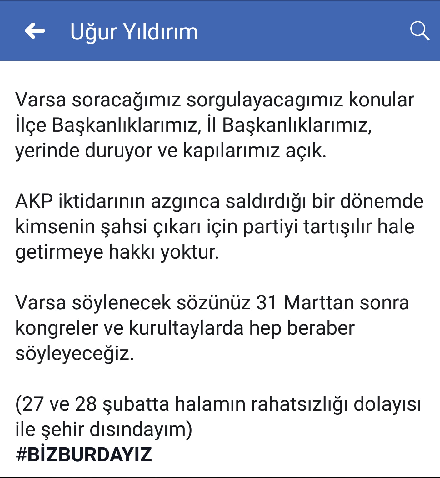 CHP Karşıyaka İlçe Başkanı Yıldırım’dan cevap:  “Ben her gün İlçe Başkanlığındayım”